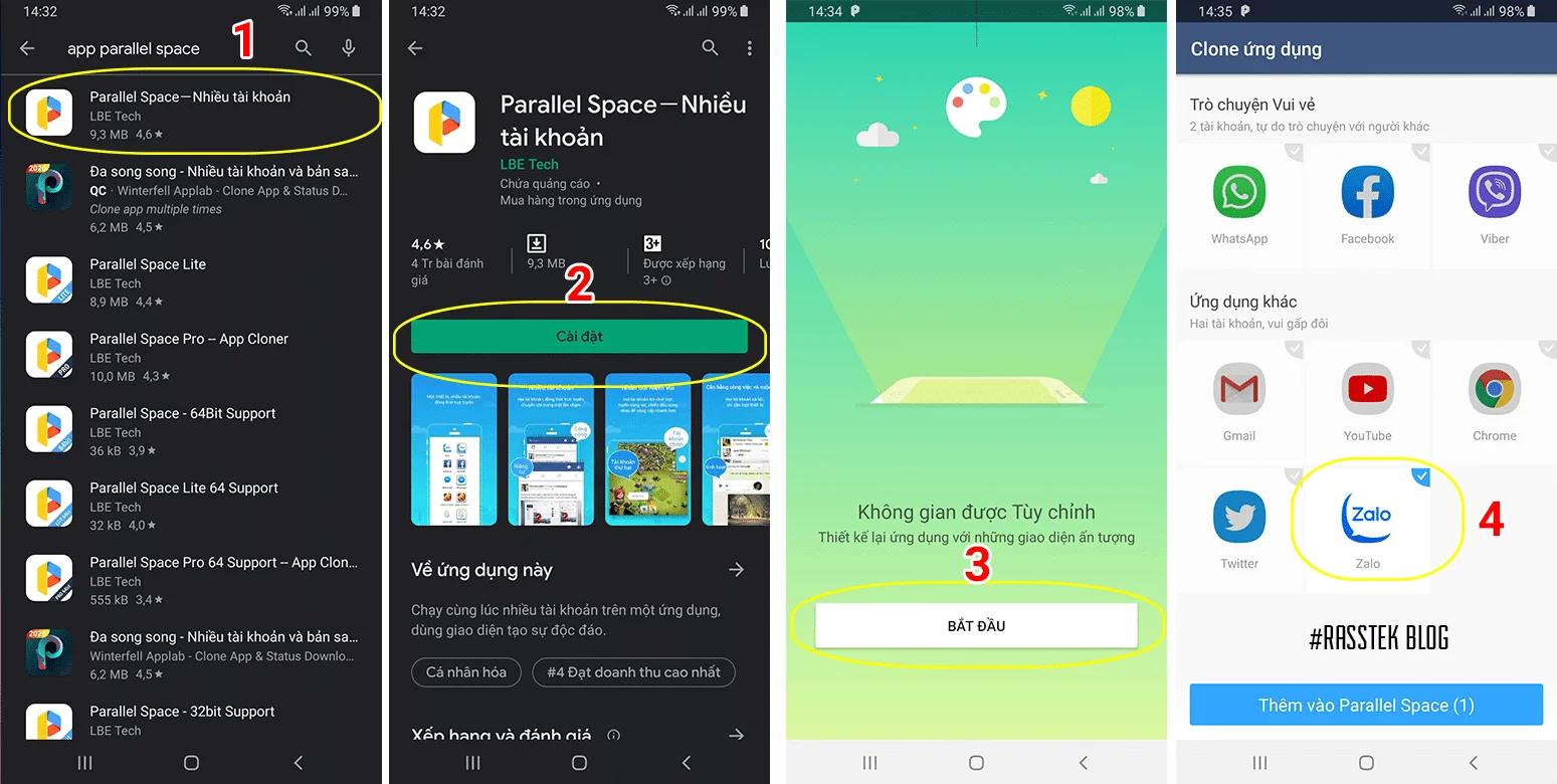 Cài 2 zalo với app Parallel Space