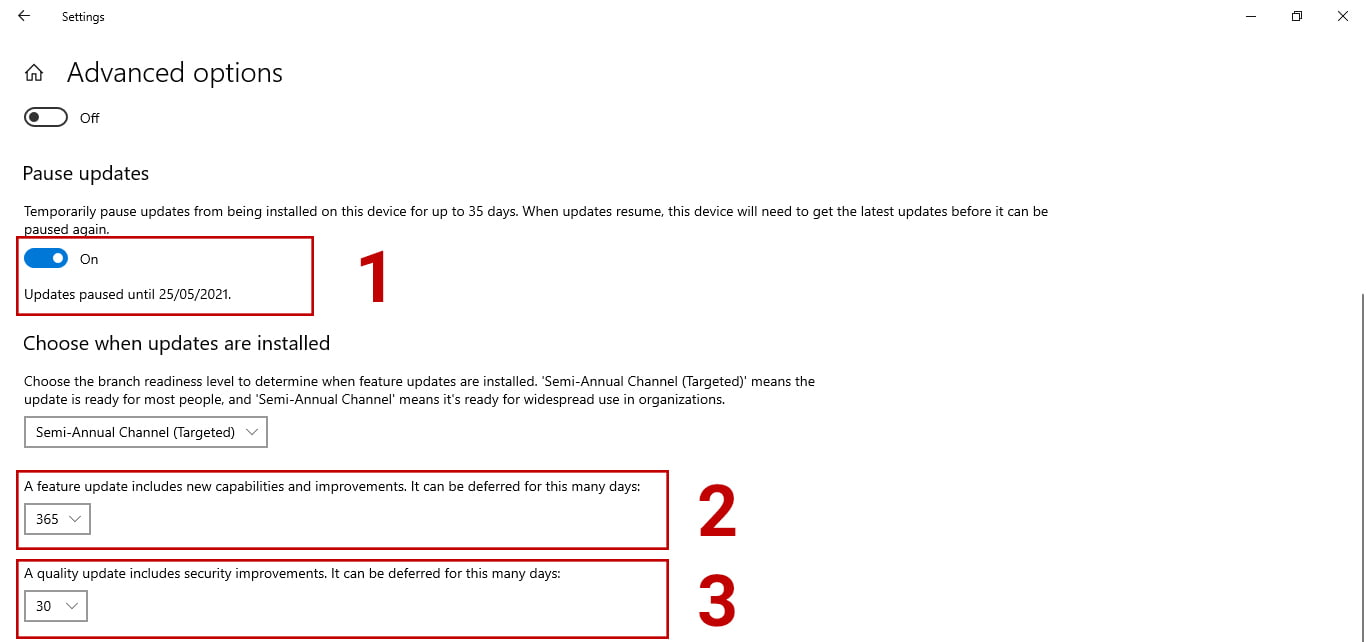 tat update windows 365 ngay